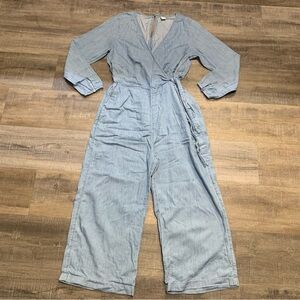 Old Navy Faux Wrap Top Chambray Cropped Wide Leg Jumpsuit Women’s Small
